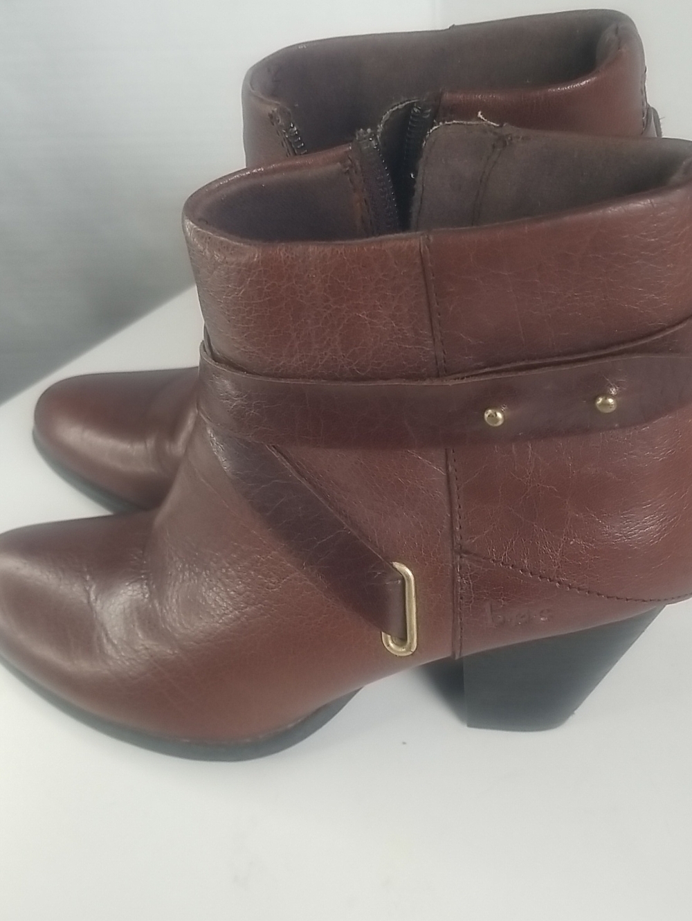 b.o.c. Chestnut Brown Leather Ankle Booties with Gold Accent